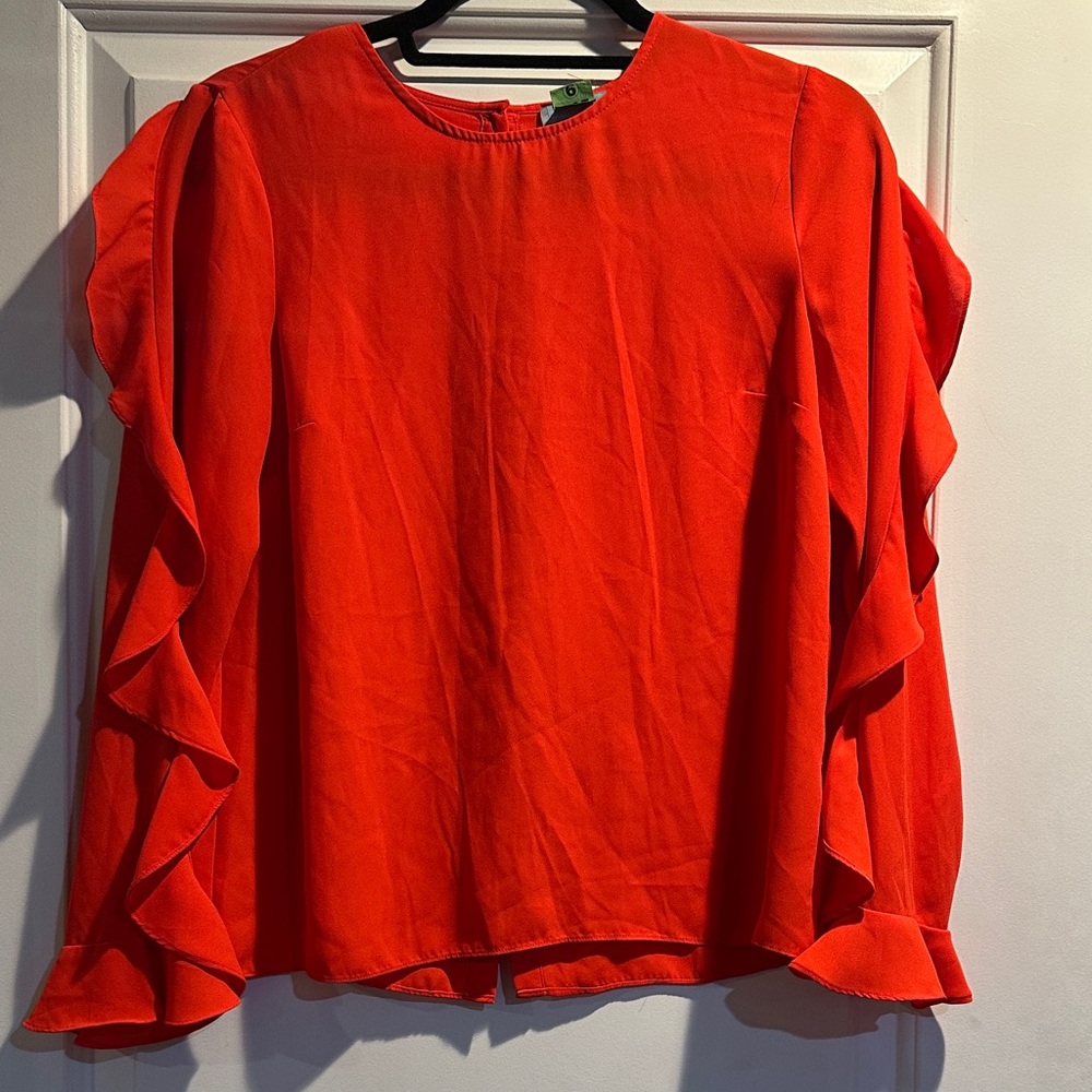 Elegant Orange Ruffle Sleeve Top